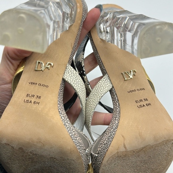 Diane Von Furstenberg Ibiza Sandal Clear Snakeskin Heels Size 6 - Picture 13 of 14